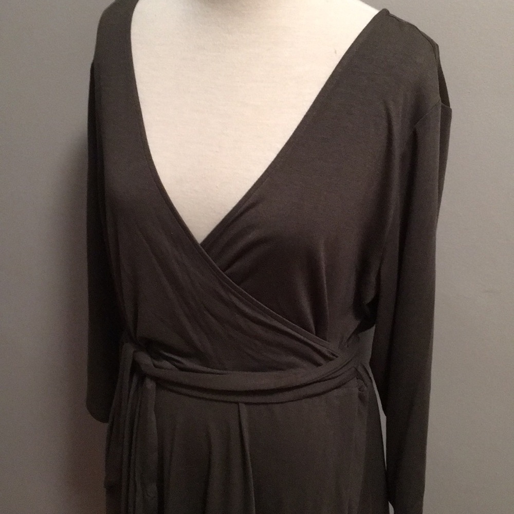 Olive green 3x wrap jersey knit dress